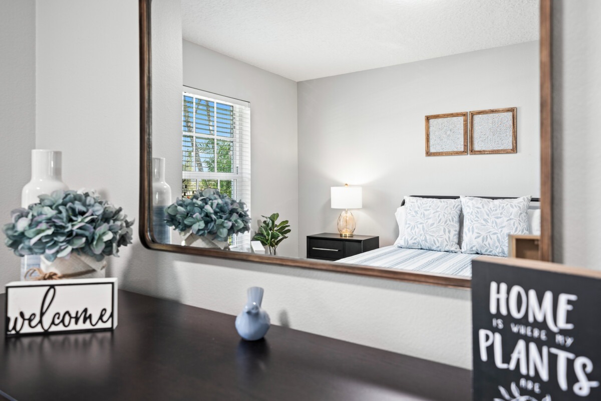 Palm cottages bedroom with double bed