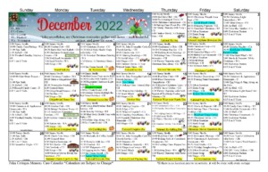 December 2022 activity calendar