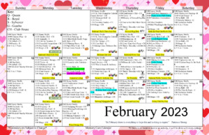 2023 january activity calendar for memory care residents