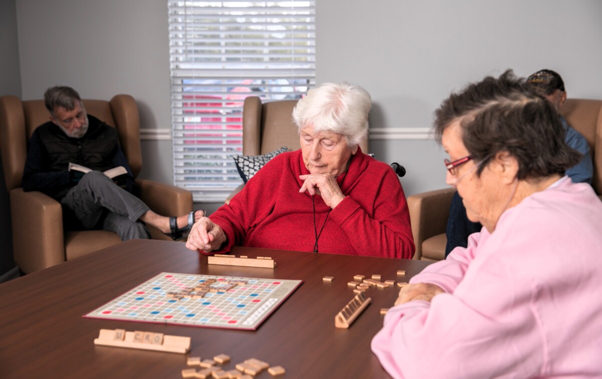 Residents playing scrabble