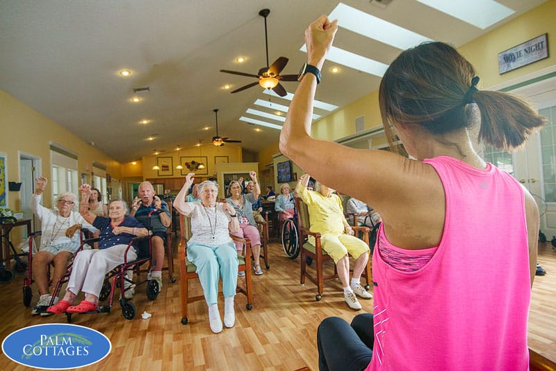 led fitness class activity for assisted living residents